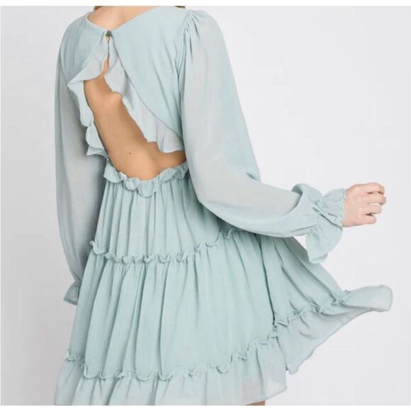 She + Sky Women's Chiffon Ruffle Tiered Maternity Dress Mint Green Size Large - Picture 9 of 9